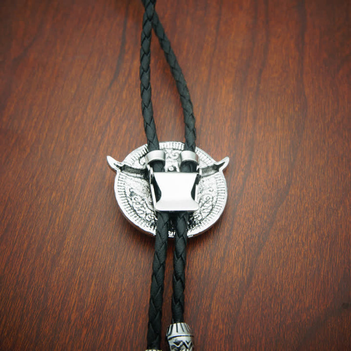 Cow Head Longhorn Bull Cowboy Leather Bolo Tie - image 3