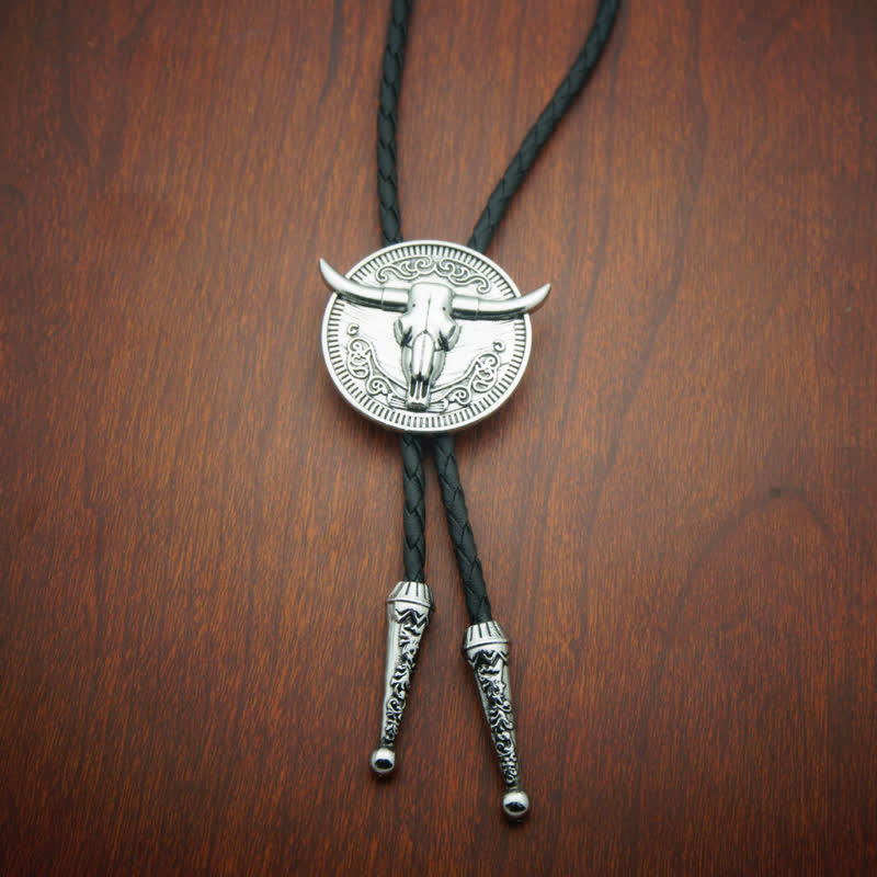 Cow Head Longhorn Bull Cowboy Leather Bolo Tie - image 4