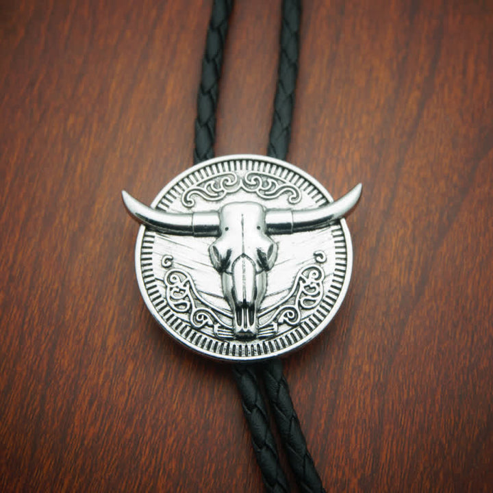 Cow Head Longhorn Bull Cowboy Leather Bolo Tie - image 2