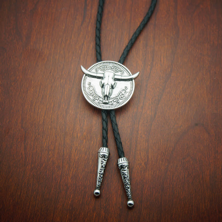 Cow Head Longhorn Bull Cowboy Leather Bolo Tie - image 4