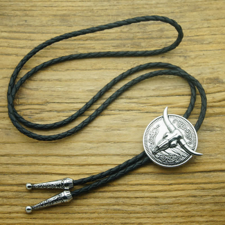 Cow Head Longhorn Bull Cowboy Leather Bolo Tie - image 5