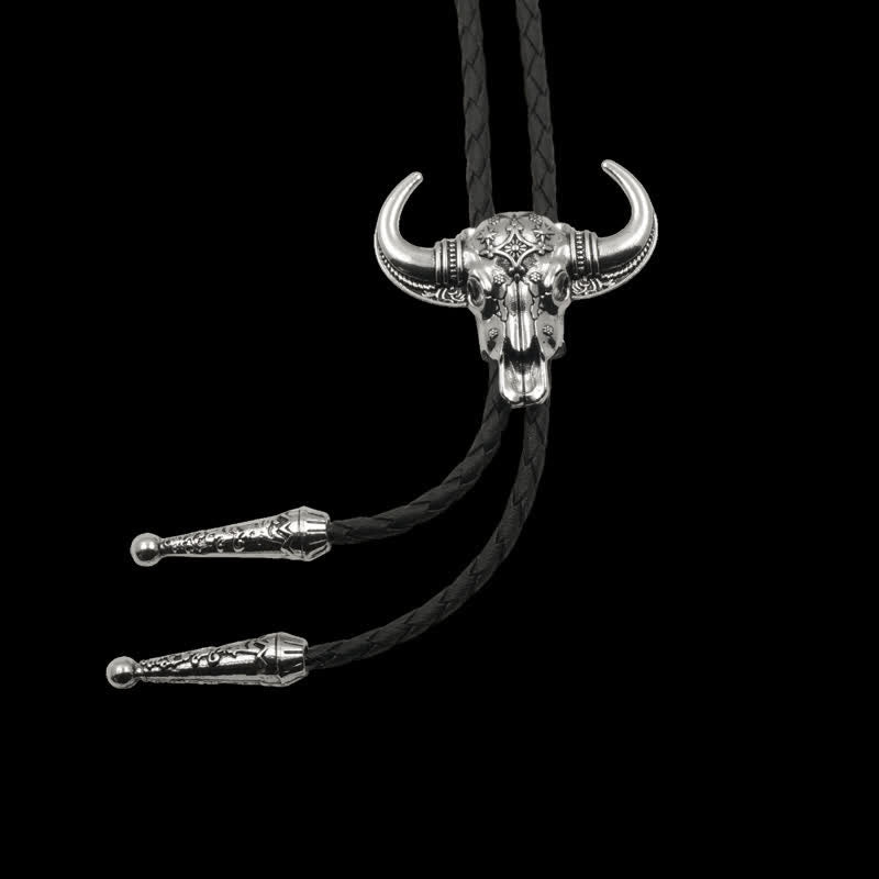 Country Texas Longhorn Bull Head Bolo Tie - Silver - image 0