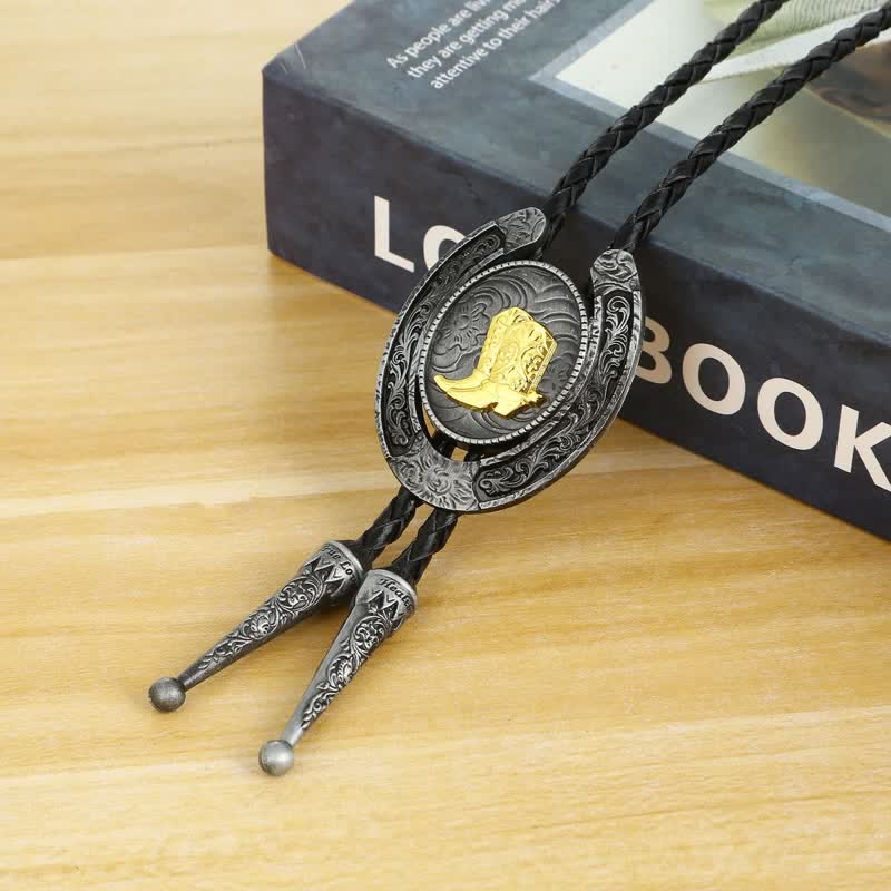 Delicate Animal Two Tone Horseshoe Shape Bolo Tie - image 6