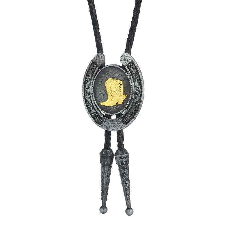 Delicate Animal Two Tone Horseshoe Shape Bolo Tie - Boots - image 4