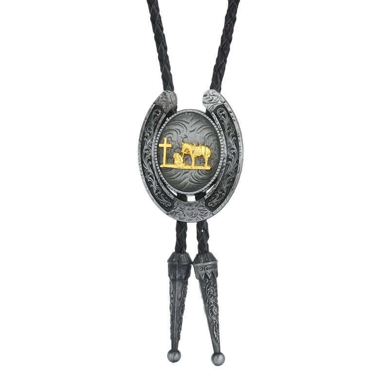 Delicate Animal Two Tone Horseshoe Shape Bolo Tie - Prayer - image 9