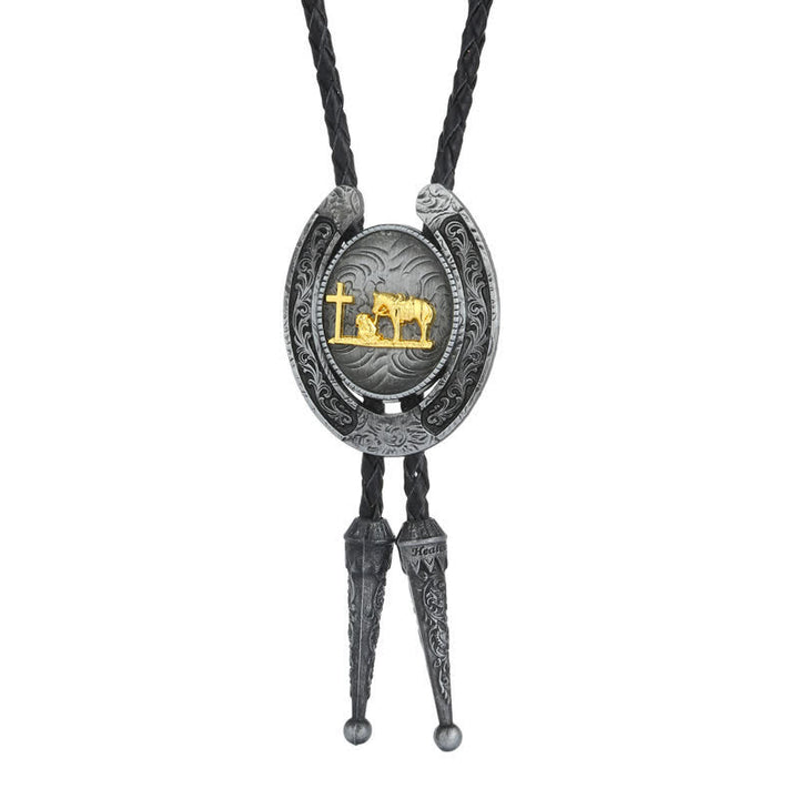 Delicate Animal Two Tone Horseshoe Shape Bolo Tie - Prayer - image 9