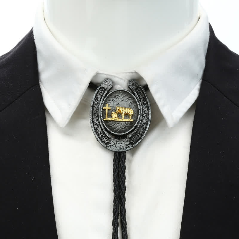 Delicate Animal Two Tone Horseshoe Shape Bolo Tie - image 10