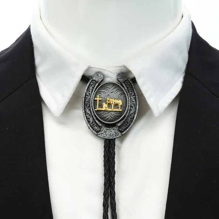 Delicate Animal Two Tone Horseshoe Shape Bolo Tie - image 10
