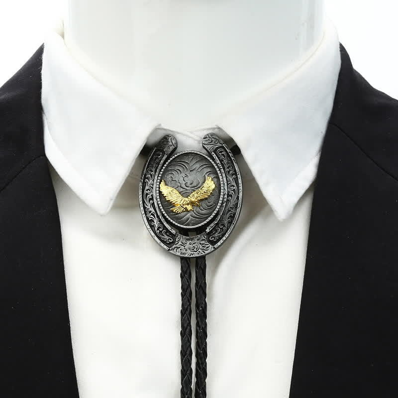 Delicate Animal Two Tone Horseshoe Shape Bolo Tie - image 1