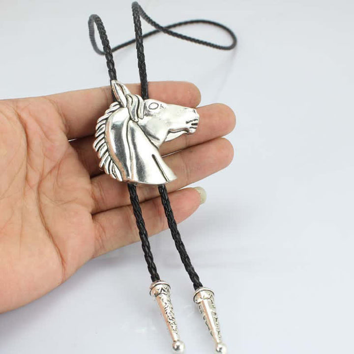 Stereoscopic Horse Head Cowboy Leather Bolo Tie - image 1