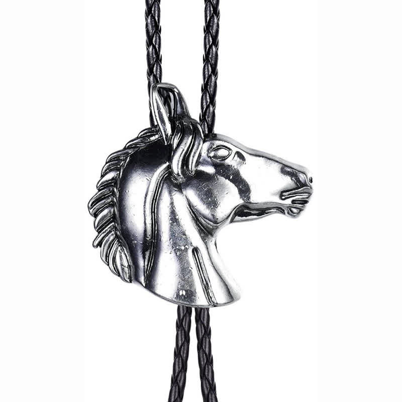 Stereoscopic Horse Head Cowboy Leather Bolo Tie - Silver - image 0