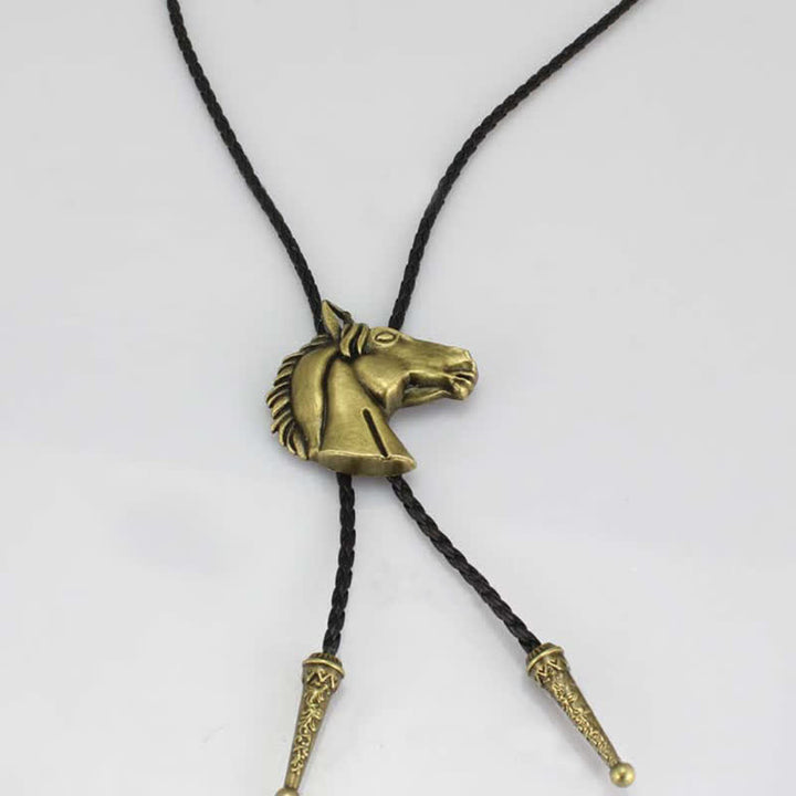 Stereoscopic Horse Head Cowboy Leather Bolo Tie - Bronze - image 8