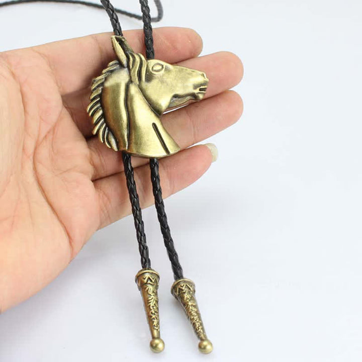 Stereoscopic Horse Head Cowboy Leather Bolo Tie - image 9