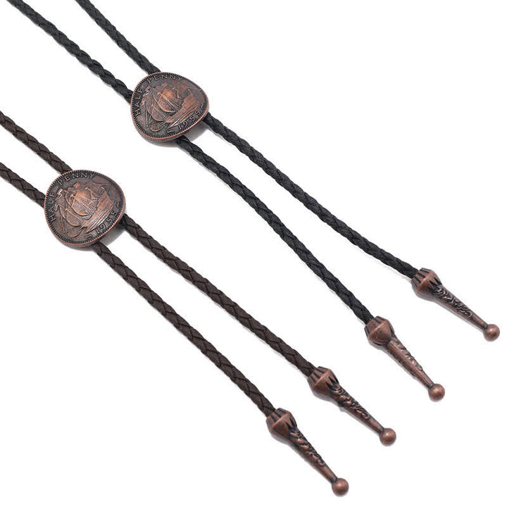 Three Sailboats Ancient Coin Leather Bolo Tie - image 6