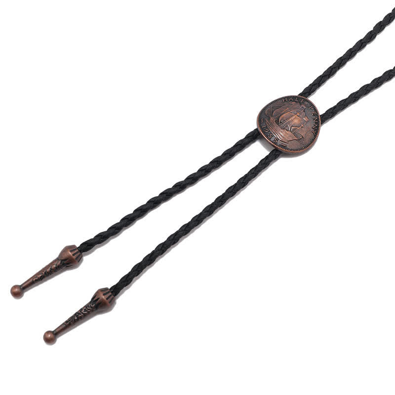 Three Sailboats Ancient Coin Leather Bolo Tie - image 8