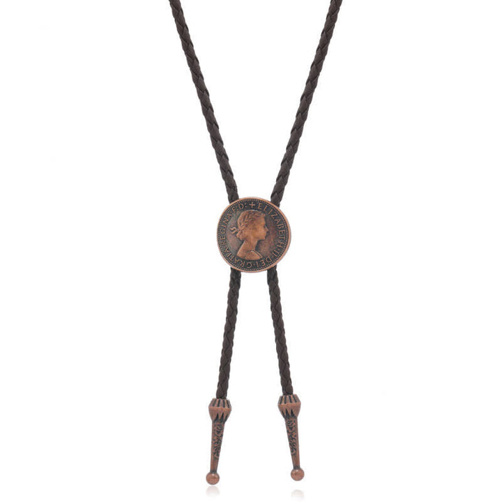 Vintage Queen Portrait Ancient Coin Bolo Tie - Dark Brown - image 7