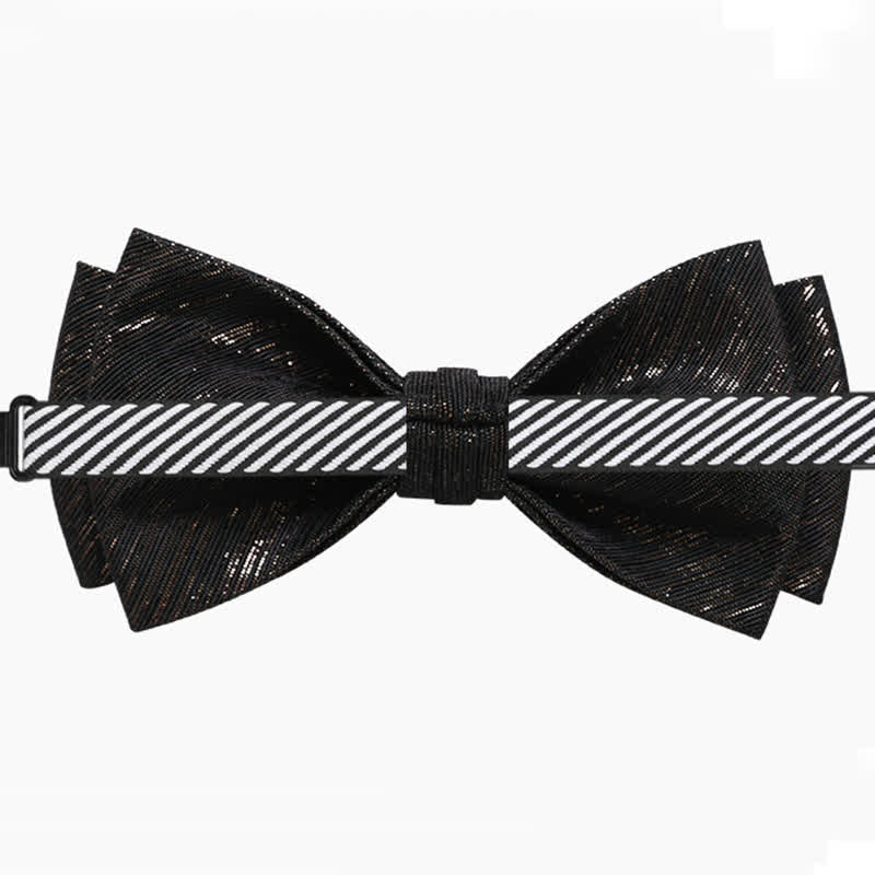 Men's Gold Striped Double Layered Bow Tie - image 5