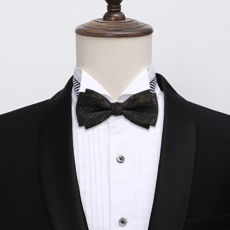 Men's Gold Striped Double Layered Bow Tie - image 1
