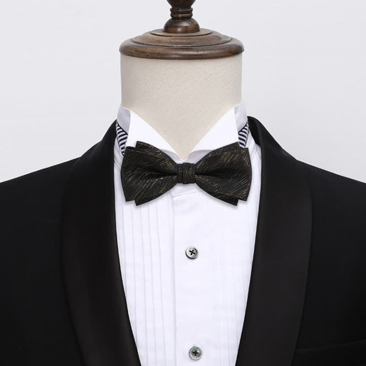 Men's Gold Striped Double Layered Bow Tie - image 1