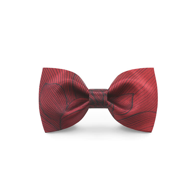 Men's Graceful Red Wave Floral Printed Bow Tie - Style #3 - image 5
