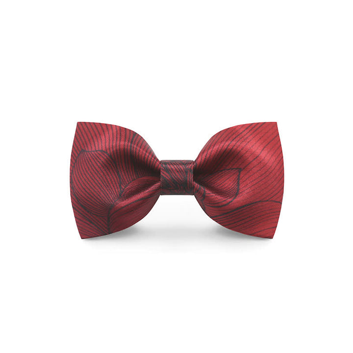 Men's Graceful Red Wave Floral Printed Bow Tie - Style #3 - image 5