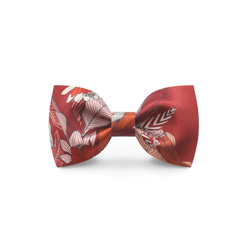 Men's Graceful Red Wave Floral Printed Bow Tie - Style #7 - image 9