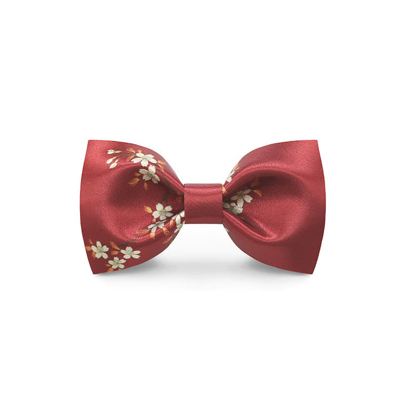 Men's Graceful Red Wave Floral Printed Bow Tie - Style #2 - image 4