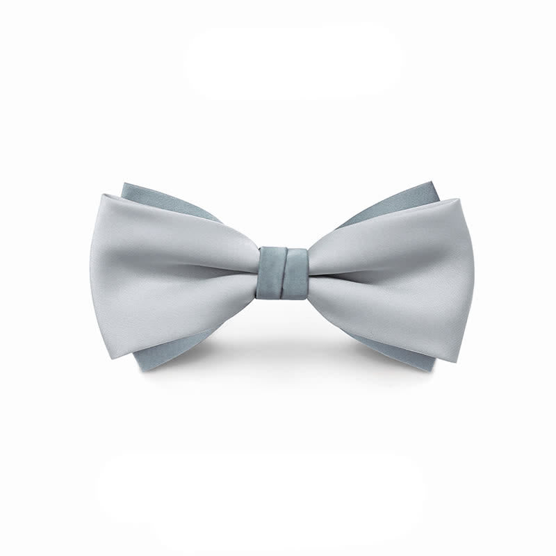 Men's Pale Color Double Layered Wedding Bow Tie - Pale Gray - Style #1 - image 9
