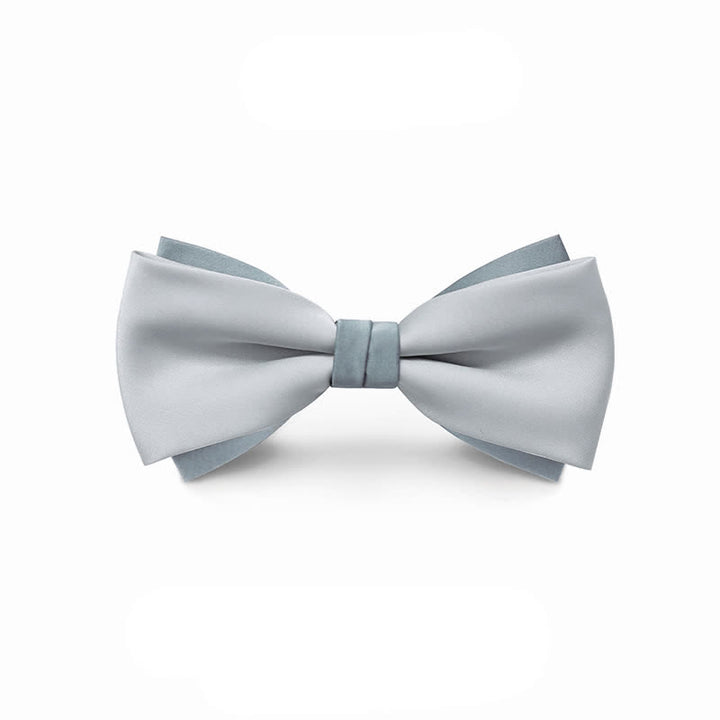 Men's Pale Color Double Layered Wedding Bow Tie - Pale Gray - Style #1 - image 9