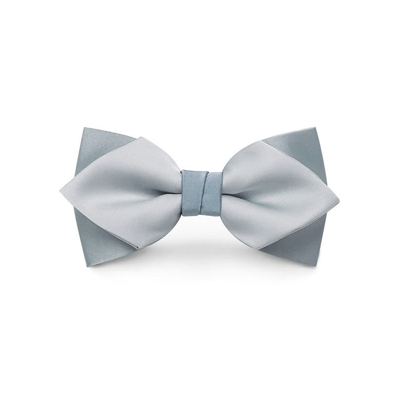 Men's Pale Color Double Layered Wedding Bow Tie - Pale Gray - Style #2 - image 10