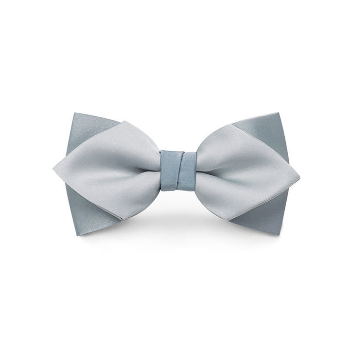 Men's Pale Color Double Layered Wedding Bow Tie - Pale Gray - Style #2 - image 10