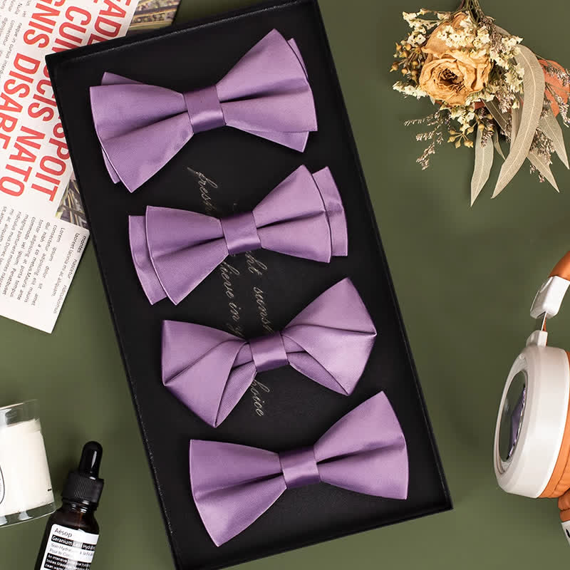 Men's Purple Mercerized Solid Color Bow Tie - image 1