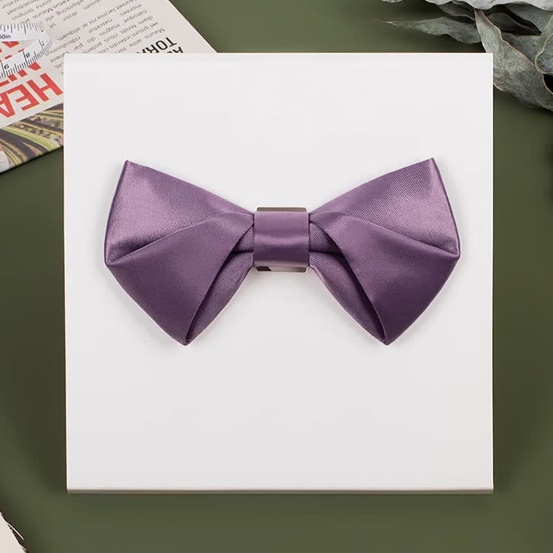Men's Purple Mercerized Solid Color Bow Tie - image 14