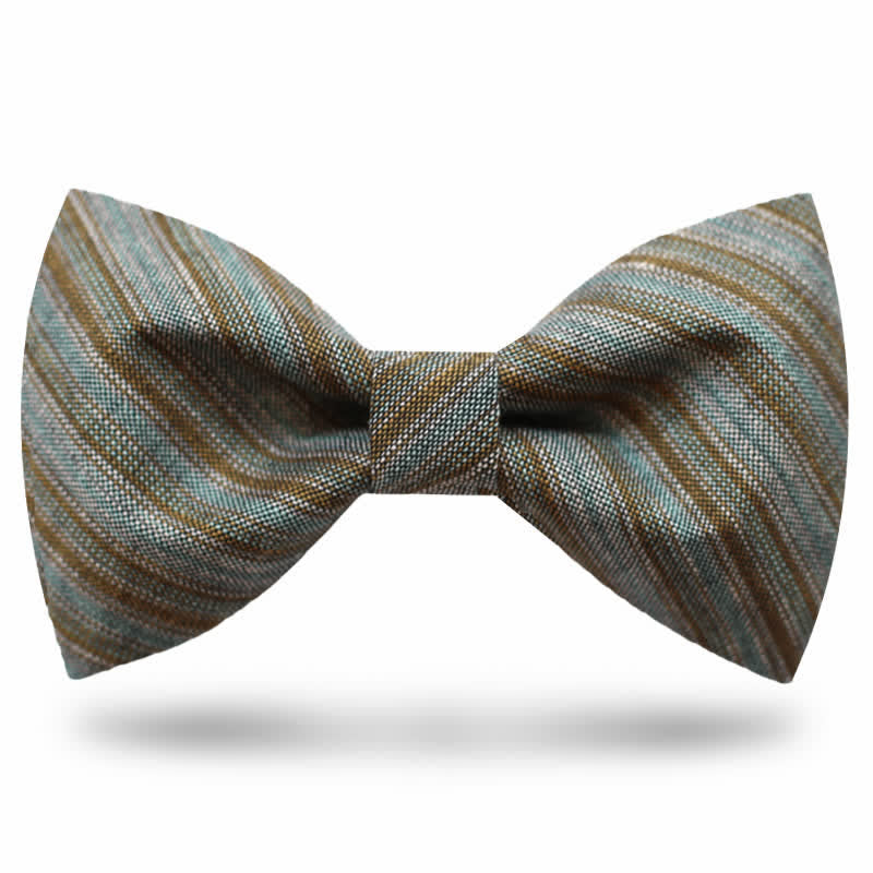 Men's Coffee Green Neutral Striped Bow Tie - Style #2 - image 5
