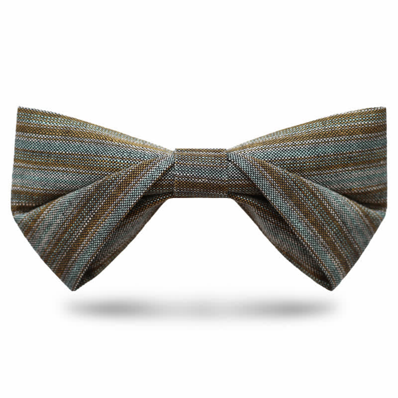 Men's Coffee Green Neutral Striped Bow Tie - Style #1 - image 0