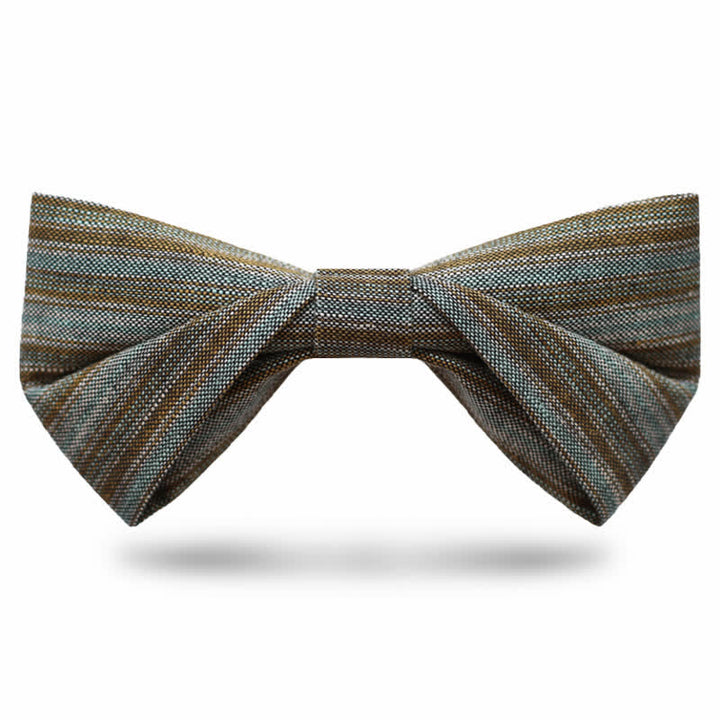 Men's Coffee Green Neutral Striped Bow Tie - Style #1 - image 0
