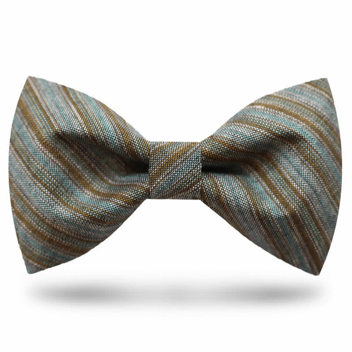 Men's Coffee Green Neutral Striped Bow Tie - Style #2 - image 5