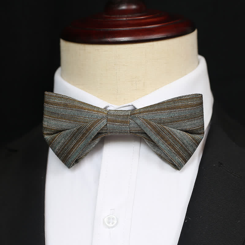 Men's Coffee Green Neutral Striped Bow Tie - image 1