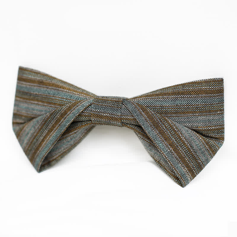Men's Coffee Green Neutral Striped Bow Tie - image 2