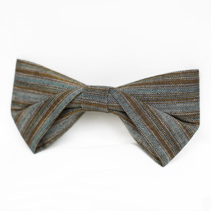 Men's Coffee Green Neutral Striped Bow Tie - image 2