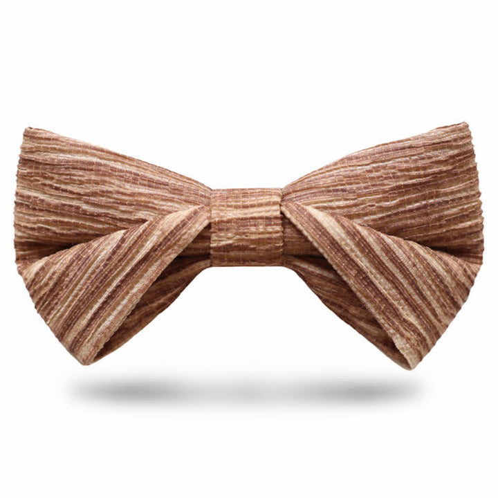 Men's Distinctive Coffee Brown Striped Bow Tie - Style #3 - image 6