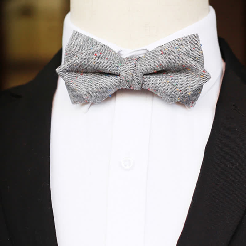 Men's Gray Palette Colorful Dots Linen Bow Tie - image 10