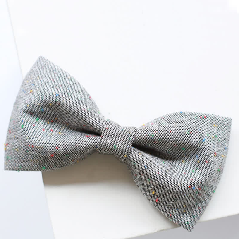 Men's Gray Palette Colorful Dots Linen Bow Tie - image 2