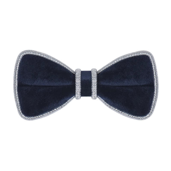 Men's Velvet Decorative Bling Edge Bow Tie - Navy - image 5