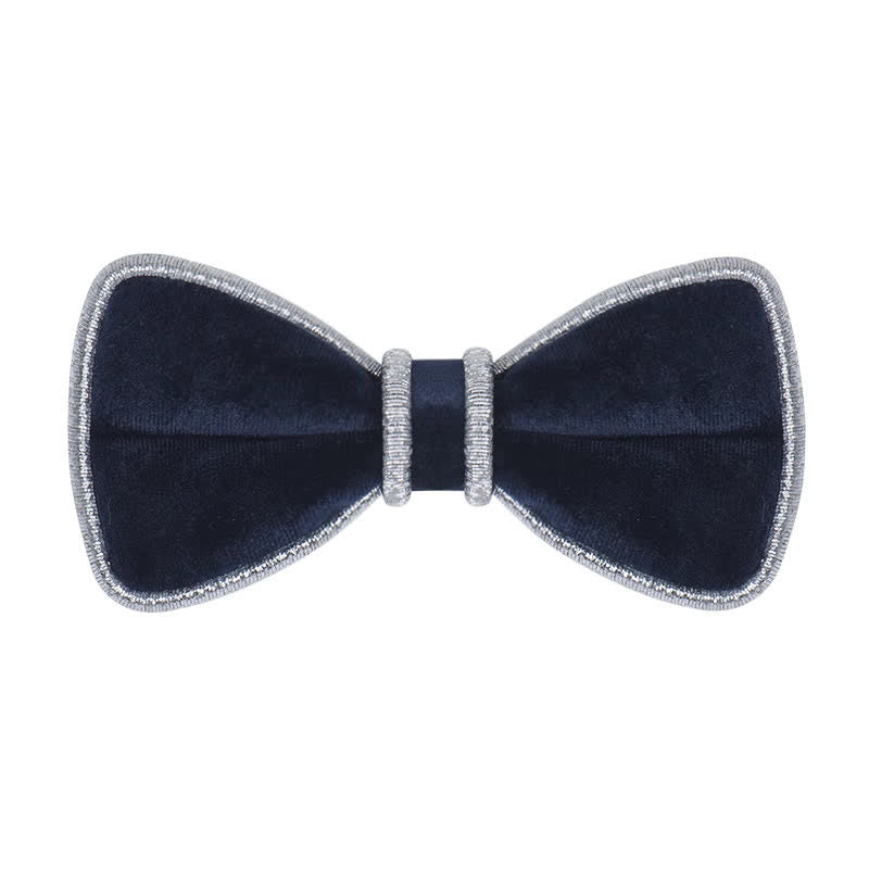 Men's Velvet Decorative Bling Edge Bow Tie - Navy - image 5