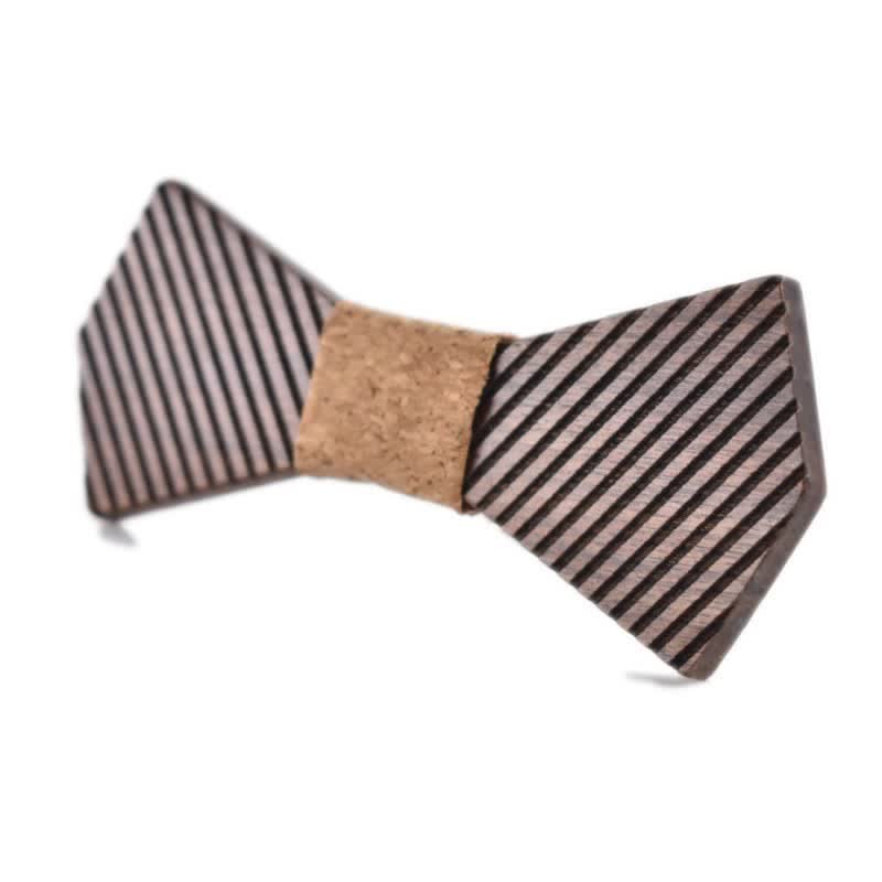 Men's Black Walnut Stylish Striped Wooden Bow Tie - BurlyWood - image 1