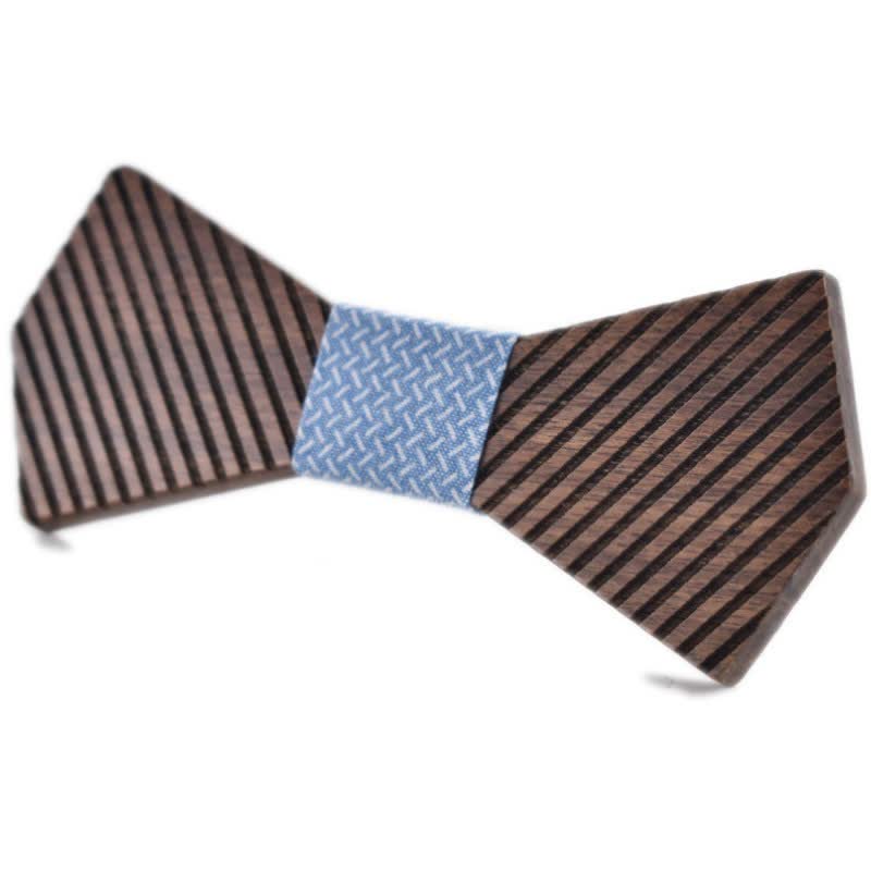 Men's Black Walnut Stylish Striped Wooden Bow Tie - Sky Blue - image 12
