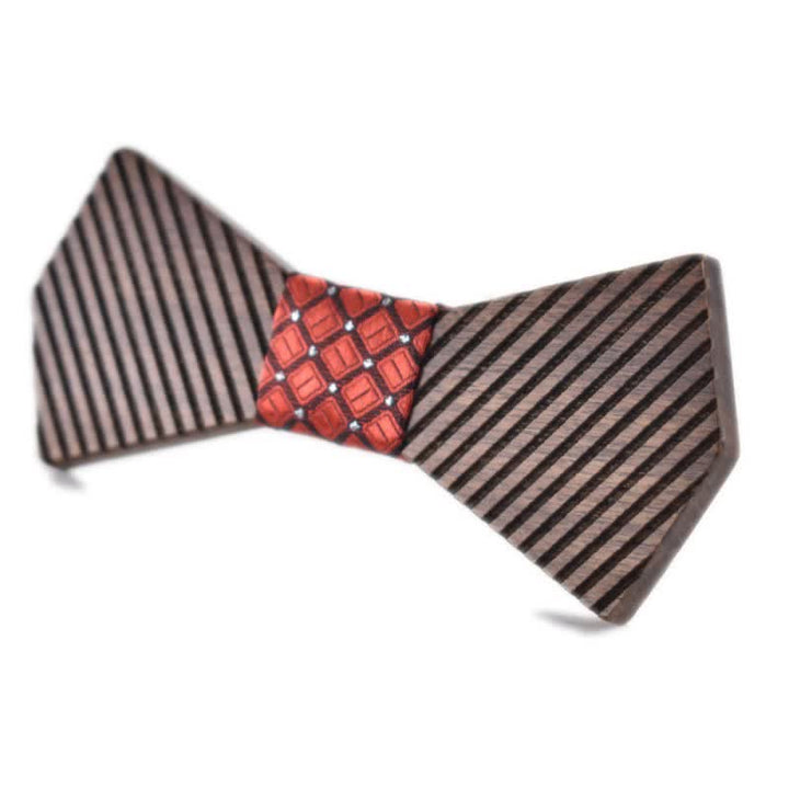 Men's Black Walnut Stylish Striped Wooden Bow Tie - Red - image 8