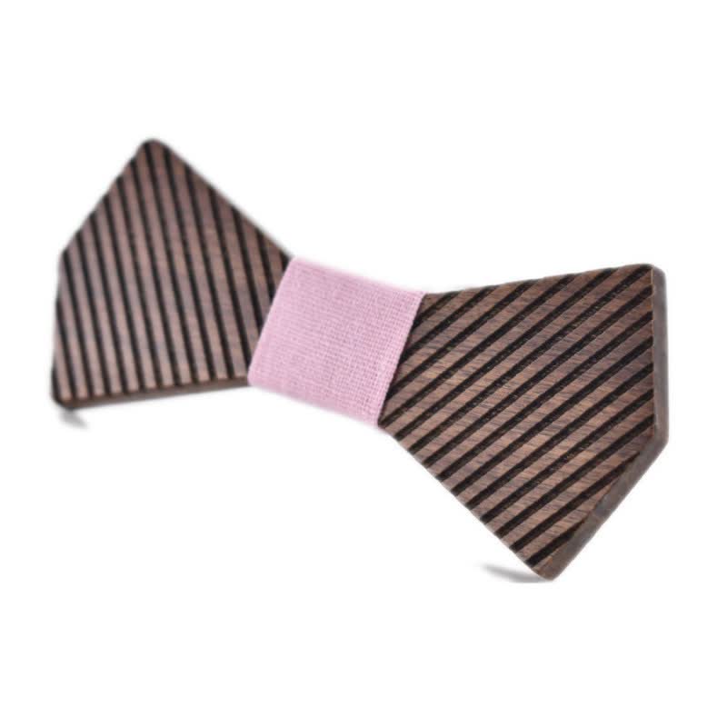 Men's Black Walnut Stylish Striped Wooden Bow Tie - Pink - image 6