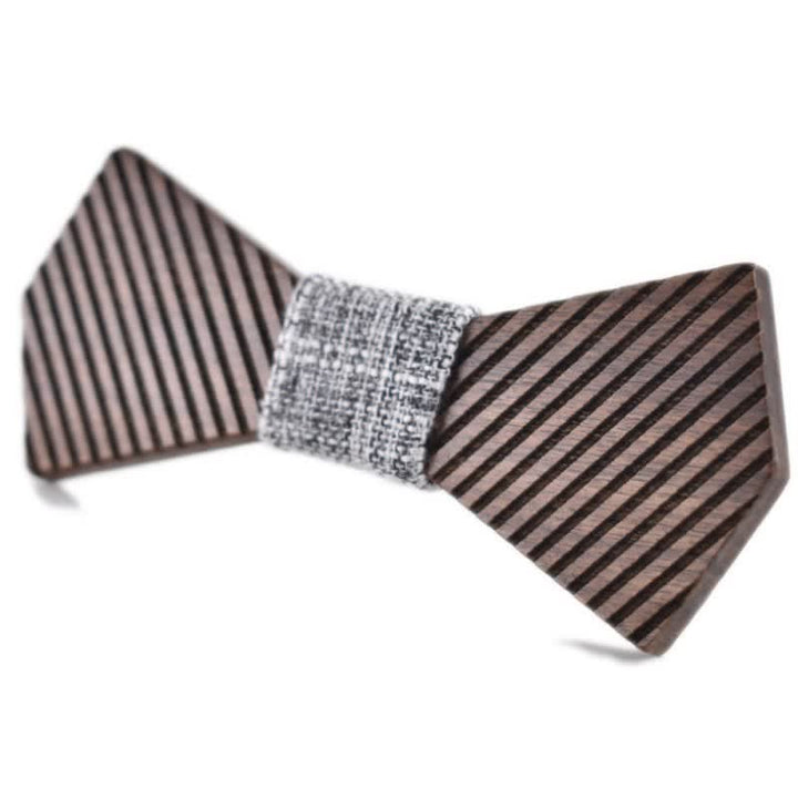 Men's Black Walnut Stylish Striped Wooden Bow Tie - Light Gray - image 10